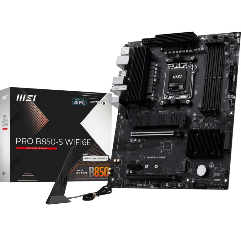 Msi Pro B850-S Wifi6E Motherboard, Atx - Supports Amd Ryzen 9000/8000 / 7000 Processors, Am5 - Ddr5 Memory Boost (8200+ Mt/S Oc), Pcie 4.0 X16, M.2 Gen5, Wi-Fi 6E, 2.5G Lan
